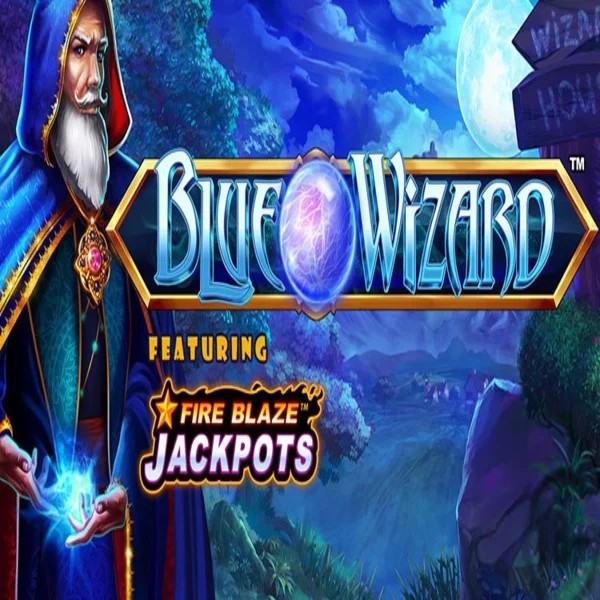 Blue Wizard Fire Blaze Jackpots slot logo by Rarestone Gaming at Brutal Casino